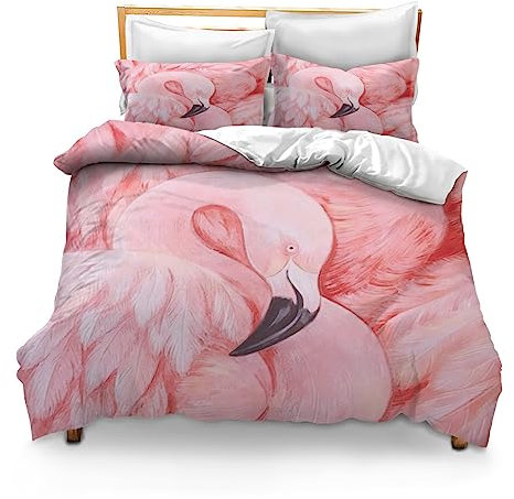 Horienteeon Parure de lit 3 pièces avec couette et taies d'oreiller Motif flamant rose pour lit double, douce pour toutes les saisons