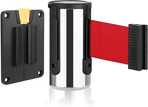 Cinturón de barrera Barrera de control de multitudes retráctil montada en la pared, 6,5 pies Barrera de pared retráctil, cinta aislante de plástico ABS montada en la pared, utilizada en tiendas minori