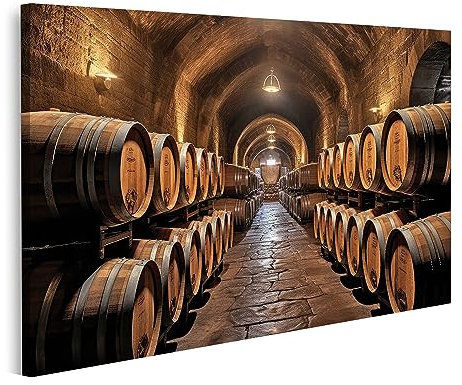 islandburner Tableau sur toile Fûts de chêne dans la cave à vin Cadre Affiche Poster Murale Tableaux