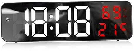 Orologio Digitale a LED 9 Orologio Da Parete Digitale Specchio Orologio Da Parete a LED Con Data Di Temperatura Display 3 Regolazione Della Luminosità Batteria Di Sveglia LED Alimentata Senza Batteria