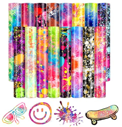 HTVSTD Vinilo de transferencia de calor HTV de salpicaduras -16 hojas de 12 x 10 pulgadas, vinilo de transferencia de calor de salpicaduras de pintura para telas estampadas HTV compatible con