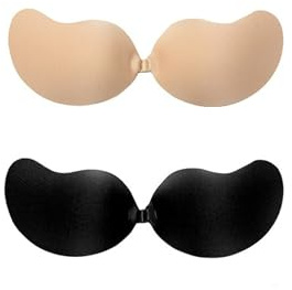 Boolavard Super Sticky Push Up Bras, 2 Pack V Strapless Backless Breast Lift Bras for Women Wedding Dresses Reusable