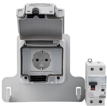 Enchufe para coches eléctricos, sistema de carga con contador de corriente digital LCD e interruptor FI/disyuntor IP66 (solo enchufe con interruptor RCBO Legrand)