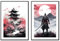MJ-Graphics | Poster Set Japan Samurai Bushido Wohnzimmer & Schlafzimmer | 2x Din A3 300g Qualitätsdruck | Meditation Zen | Rot-Weiß Wanddeko ohne Rahmen