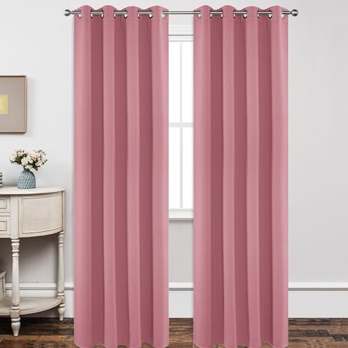 Joydeco Rideau Occultant 2 Pièces, Rideau Thermique Isolant Anti Chaleur Tenture Opaque à Oeillets Isolation Lumiere Anti UV Decoration Chambre Maison Salon Intérieurs(Rose,2xL140xH260)