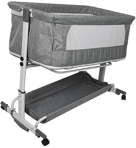 Supfine Babybett Cododo, 3-in-1-Bett mit Matratze und Moskitonetz, Höhenverstellung, Mobile Wiege für Neugeborene/Säugling, Calidoo mit Aufbewahrungskorb (95 x 58 x 74-90 cm, Grau), YE360461