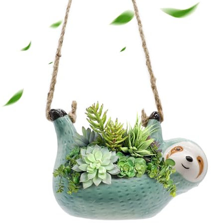 Pop Your Dream Faultier-Geschenke für Frauen, niedlicher hängender Übertopf für drinnen und draußen, Keramik-Blumentopf, Pflanzenhalter für Sukkulenten, Kakteen, Gartenarbeit Blumentopf (Pflanzen