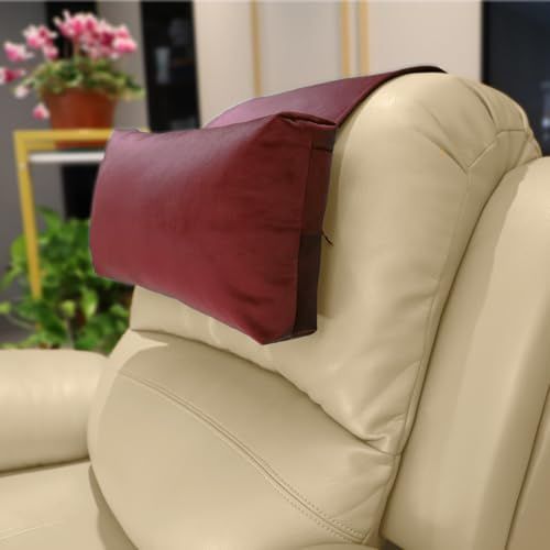 AmazeCov Velvet Recliner Headrest Pillow, Non-Slip Neck Support, Wine | Pearl Cotton Fill, Easy Care, Ergonomic Cushion for Pain Relief, Fits Recliners, Sofas, Office, Gaming, Car, Home Theater