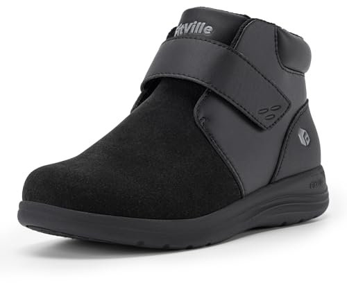 FitVille Chaussures d'hiver Bottes pour Femme Pieds Larges Bottines de Neige avec Doublure Chaude Bottes Courtes d'hiver Imperméables sans lacets Antidérapantes pour l'extérieur Noir 39.5 EU Large