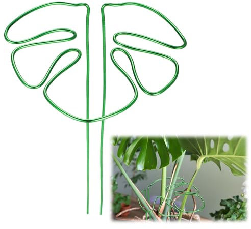 Soporte para Plantas, Lindo Soporte de Flores de Plantas de Hojas de Monstera de Aleación Verde para Estacas de Plantas de Interior y Exterior