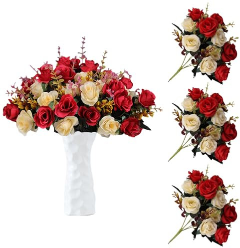astylishome Artificial Flowers Roses Fake Floral Bouquets Red and Yellow for Wedding Decorative Home Birthday Party Decoration Garden Decor for All Occasions 0101