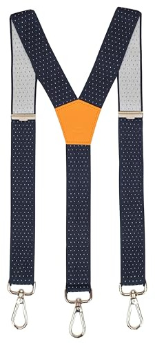 Pierrot Herren Hosenträger mit Karabinern – Breite Vintage-Premium-Hosenträger mit Echtleder-Details – Verstärktes Gummiband & Verstellbare Länge bis 130 cm