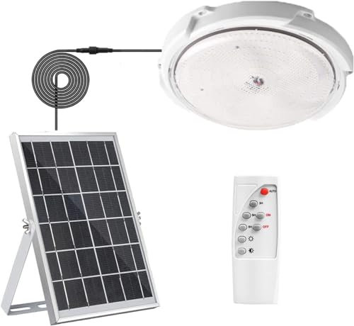 Plafoniera Solare a Led Plafoniera a Soffitto da Esterno con Sensore Crepuscolare Ricaricabile con Pannello Solare IP65 Luce Fredda 6000k - 6500K con telecomando e timer Lampada da Giardino (200W)