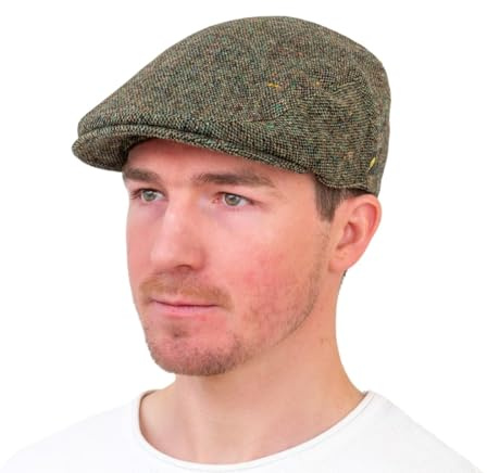Hatman of Ireland Authentische Tweed Flachkappe für Herren 100% Donegal Tweed Fischgrätenmuster handgefertigt Hergestellt in Irland