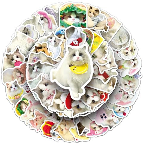 Affoto Puppen Katze Aufkleber für Laptop (50PCS),Geschenk für Kinder Jugendliche Erwachsene Jungen,Ragdoll Wasserdicht Vinyl Aufkleber Stickers für Scrapbook,Skateboard,Auto,Gepäck