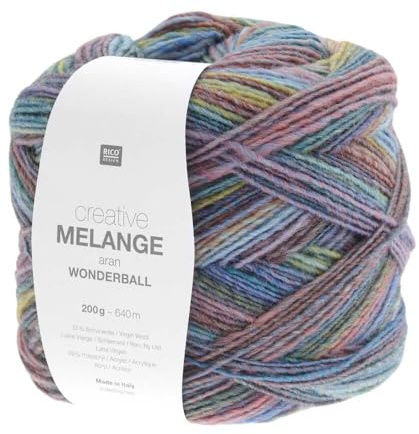 Rico Design Wollknäuel, 200 g, Mehrfarbig, Wolle, Polyacryl (51%, 49%), Garn, Wolle, Aran Wonderball