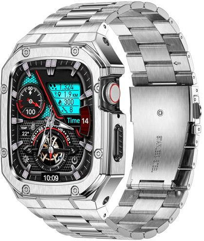 Deczone Kompatibel mit Apple Watch Armband 45mm, Metall Ersatzband für Series 9 8 7 Edelstahl iWatch Bands Männer (Silber)