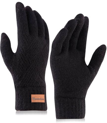 Homealexa Winterhandschuhe Touchscreen Handschuhe Strick Fingerhandschuhe Sport Warm und Winddicht Winterhandschuhe für Skifahren Radfahren und SMS, Geeinget für Damen und Herren (Fleece Schwarz)