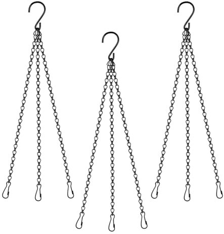 Hanging Basket Chains,3 Pack 3 Point Black Hanging Chain with Hooks Flower Pot Chains Heavy Duty Metal Chain for Bird Feeders, Wind Chimes, Lanterns, Planters, Decorative Ornaments