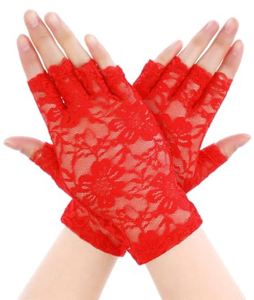 Lufdegim Damen Spitzen Handschuhe, Netz Blumen Handschuhe, Kurze Halbfinger Fingerlose Gloves, Lace Short Gloves, Braut Spitze Handschuhe für Abend halloween Hochzeit Cosplay Party Kostümzubehör