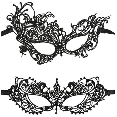 Bvxchg 2 Stück Spitze Maskerade Masken Sexy Spitze Augenmasken Mardi Gras Halloween Unisex (Schwarz)