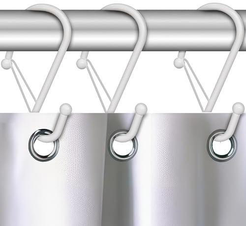 Blau Marité 12 Ganchos Metálicos para Cortina de Ducha en Forma de S con Sistema Anticaída, Anillas para Ducha con Hebilla de Seguridad, Compatibles con Barras de Hasta 2,6 cm de Diámetro (S, Blanco)