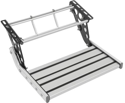 Gradino pieghevole per camper con striscia luminosa a LED, scala in alluminio, per camper manuale, struttura robusta, illuminazione notturna