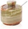MARBLOUS KRAFTS Marble Salt Cellar with Lid and Spoon 3 Inch Green Onyx Flaky Salt Containers for Countertop, Marble Sugar Bowl and Salt Bowl