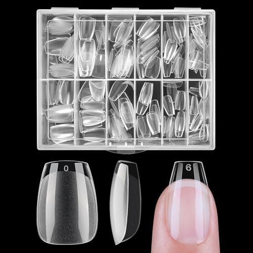 Nicedeco Clear Full Cover Natural False Nails, 216pcs, 12 Sizes, ABS Material, Gel X Nails for Extensions, Acrylic Nails, Resin Strong False Nails