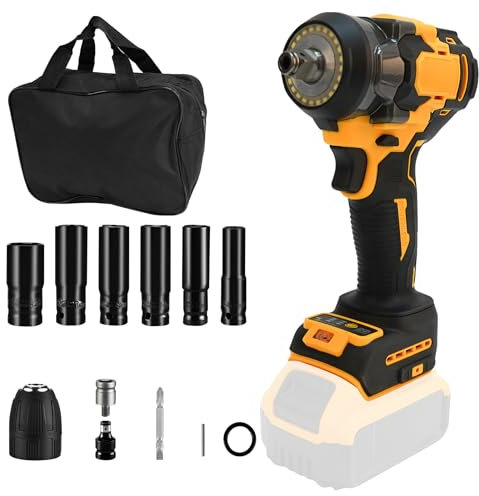 Cordless Impact Wrench for Dewalt 18V 20V Battery, 700N.m 1/2 Brushless Electric Impact Wrench, Power Impact Driver with 6 Sockets, 3-Mode Speed, LED Work Light