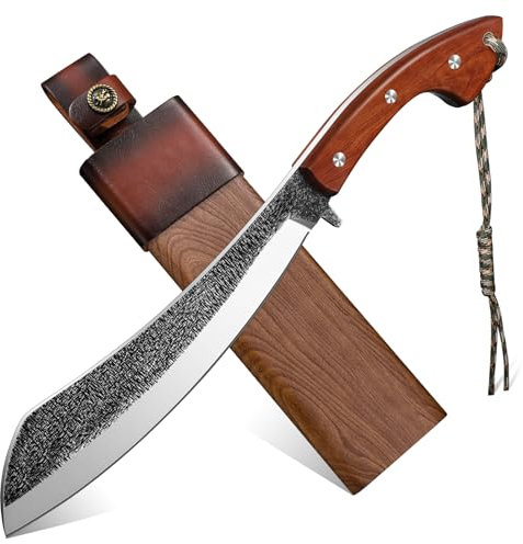 Golden Bird Outdoor Messer Survival Machete Großes Full Tang Design mit Holzgriff und Eichenholz-Scheide – Präzise Bushcraft Messer für Camping, Gartenarbeit und Überlebenssituationen