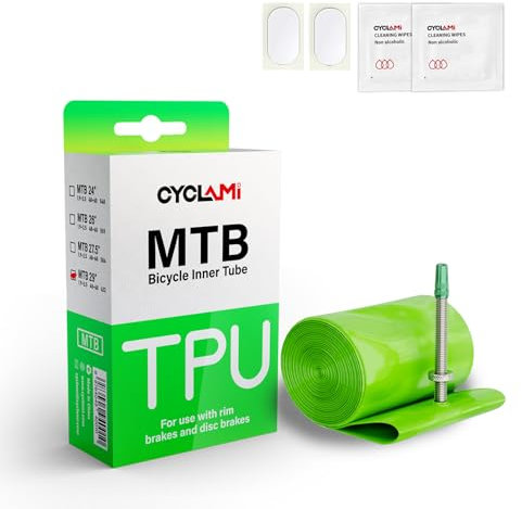 CYCLAMI Cámara Bicicleta MTB de TPU Ultraligera 65g Cámara Interior para 29'', 27,5'' y 26'' ×1.9-2.5 Bicicleta de Montaña con Válvulas Metal Presta 45mm (1P-MTB29 X 1.9-2.5 (45mm Valve))