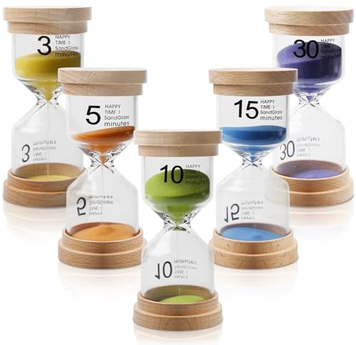5 Stück Bunter sanduhren Set für kinde, Sanduhren 5 Farben Sanduhr, 3/5/10/15/30 Glas Timer für Schule Kita Klassenzimmer Spiele Zuhause Küche Büro Tea Time Kinder Zähneputzen