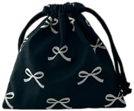 LLHCF Ribbon Bowknot Drawstring Pouches Versatile Cotton Bowknot Bag with Drawstring Closure for Women Small Gadgets, Schwarz-L
