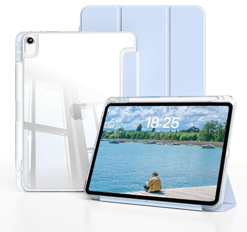 ZOYU Case for iPad Air 11 Inch M4/M3/M2, Air 5th/4th Gen 10.9, Light Blue | Transparent Hard Back Cover with Pencil Holder, Shockproof Soft TPU Frame, Support Touch ID, Auto Wake/Sleep