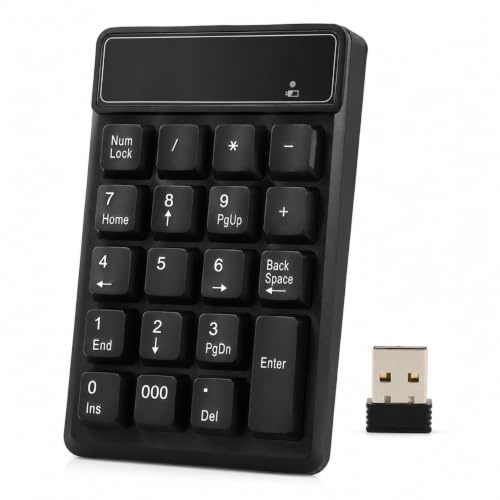 Risegun Bluetooth Ziffernblock, 2,4 G Nummernblock mit USB-Empfänger, Mini Tastatur 19 Tasten, Numeric Keypad für Laptop Desktop, PC, Notebook (Schwarz)
