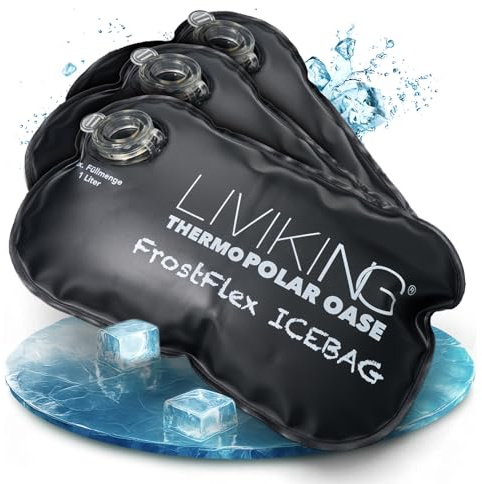 Eisbad Eiswürfelbeutel XXL – wiederverwendbare Ice Bag von LIVIKING® (9) | 3/6/9er Set · Eisbeutel zum Befüllen mit Eismengen-Tabelle · große Eiswürfel · ideal als Kühlakku für Eisbadewanne & Eistonne