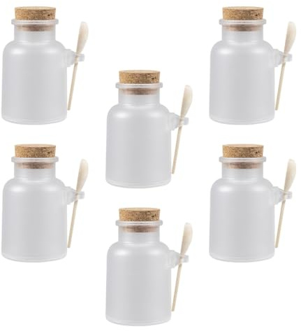 FRCOLOR Lot de 6 Sets de Sets de Porte-poudre pour Masque et Contenant de Sels de Bain en Plastique et Bois, Léger et Portable, Capacité 100g, pour Soins Personnels et Salons de Beauté