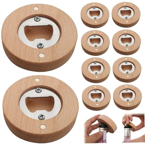 Magnetic Bottle Opener, 10Pcs Magnetic Bottle Opener, Bamboo Round Shape Beer Fridge Magnets 2.4x2.4 Magnet Refrigerator Sticker Bar, Beer