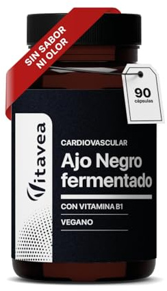 Ajo Negro - 9000 mg - Extracto 30:1 Con Vitamina B1-45 Días - Vegano | Soporte De La Salud Cardiovascular - Acción Antioxidante Natural - Sin Olor - 90 Cápsulas - Fabricado En Francia - Vitavea