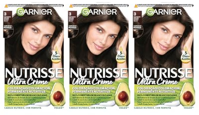 Garnier Pack de 3, Nutrisse Ultra Crème Sin Siliconas Coloración Permanente | Pack de 3, Nutrisse Ultra Crème Sin Siliconas Coloración Permanente. Para fijación y peinado del cabello con resultado.