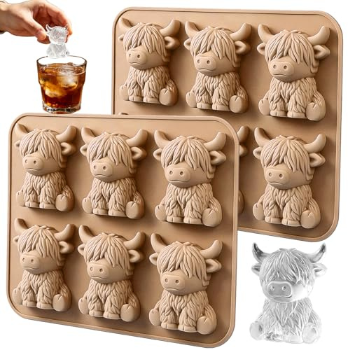 Highland Cow Eiswürfelform 2er Pack Silikon Eiswürfelform Mini Hochlandrind Eiswürfelform Schokolade Aus Silikon Set Flexible Tier Für Drinks