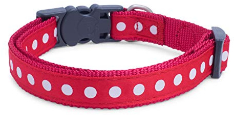 Petface White Dots Print Dog Collar, Medium, Cherry