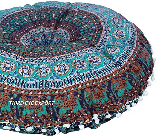Third Eye Export 32 in Mandala Barmeri Großer runder Boden Kissenbezug Kissen Meditation Sitzmöbel Osmanischer Überwurf Hippie dekorativer böhmischer Hocker mit Reißverschluss