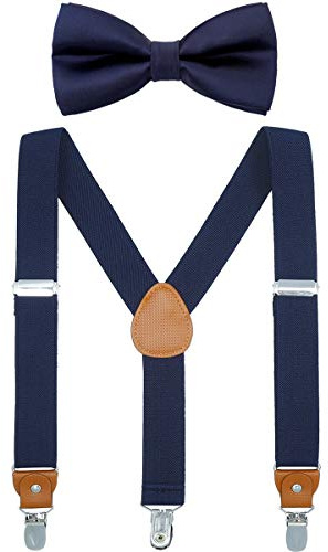 WELROG Child Boys Adjustable Silk Bowties&Suspender Sets Y Back Metal Clips