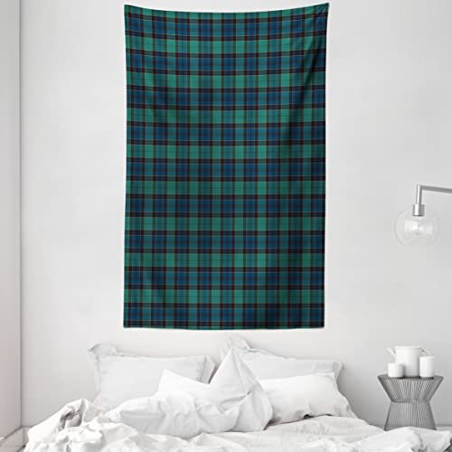 ABAKUHAUS Schottenkaro Wandteppich und Tagesdecke, Scottish Folklore-Muster aus Weiches Mikrofaser Stoff Waschbar ohne Verblassen Digitaldruck, 140 x 230 cm, Dunkelgrün Schwarz