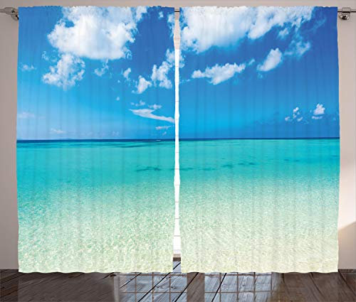 ABAKUHAUS Sommer Rustikaler Gardine, Ozean Dreamy Sea Beach, Schlafzimmer Kräuselband Vorhang mit Schlaufen und Haken, 280 x 245 cm, Türkis Blau