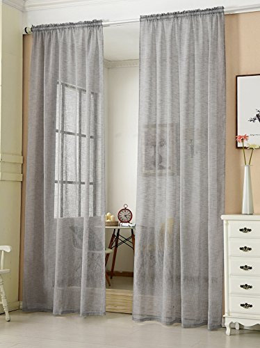 Laneetal Transparente Gardine mit Kräuselband 2 Stücke Fensterschal in Leinen-Optik Dekoschal in Dunkelgrau 140x225 cm Fenstervorhang für Schlafzimmer Kinderzimmer Küche Stores Vorhang