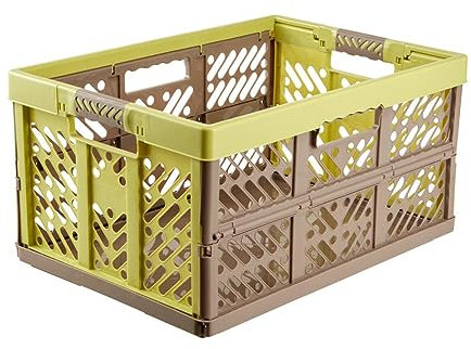 keeeper 4x Stabile Profi-Klappboxen mit Soft-Touch Griffen, 54 x 37 x 28 cm, 45 l, Ben, Grün/ Taupe