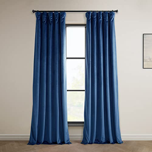 HPD Half Price Drapes Heritage Plush Velvet 120 Inches Long Darkening Curtains for Bedroom & Living Room 50W x 120L, (1 Panel), Pisces Blue, 50 W x 120 L (Pack of 1)